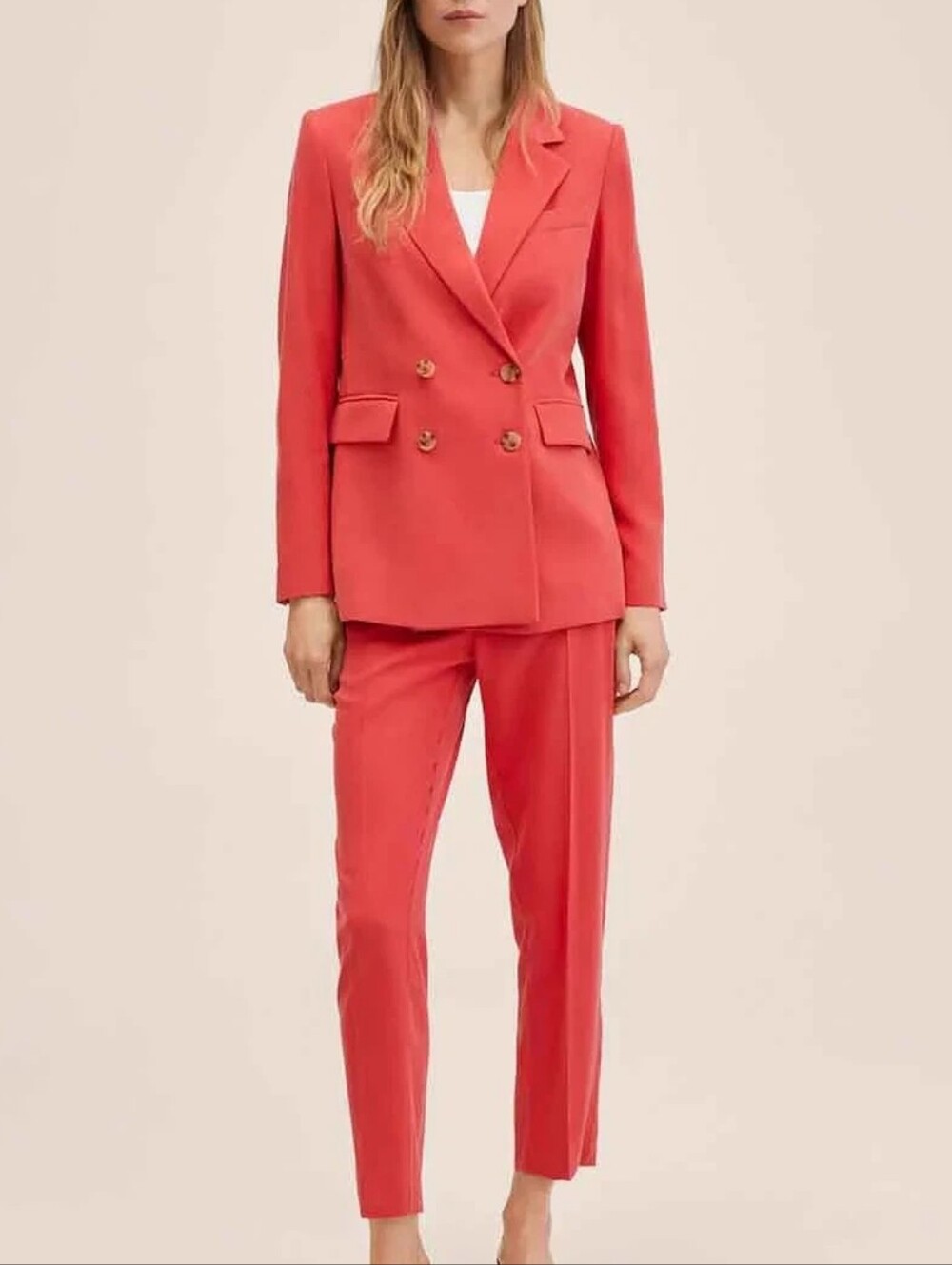 Mango Set Double-breasted Blazer Sz M+ Pants SZ L Papaya Nwt